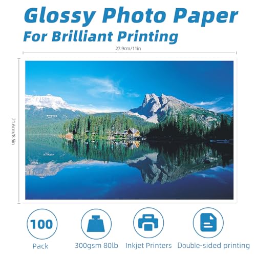 Uinkit Thick Photo Paper 8.5x11 inches 100sheets Double Sides Glossy Heavyweight Photo Paper 300gsm Only Suitable for Professional Inkjet Printer - Image 2