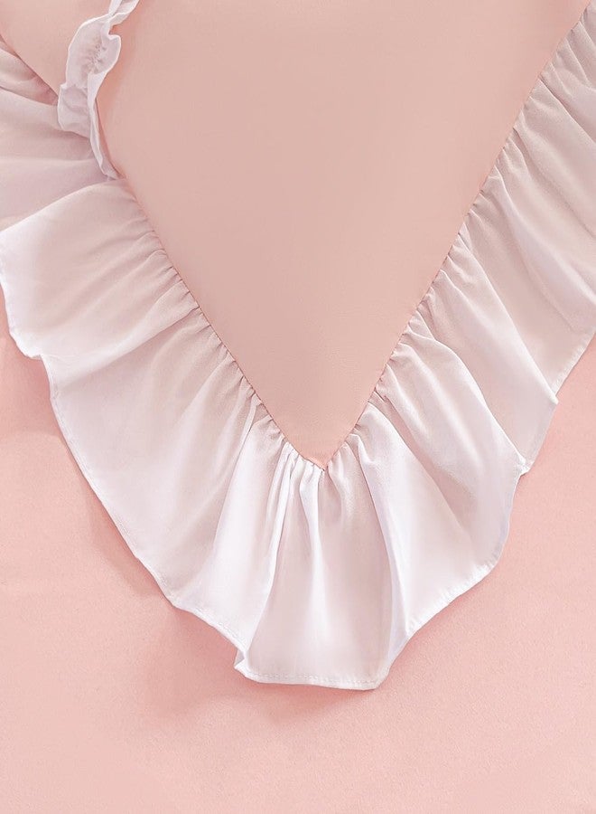 IHOUSTRIY Ruffle Duvet Cover Twin Size, Cute Bedding Set Set with Bow, 2 Pieces White Ruffle Comforter Cover with Zipper and Ties, Princess Girl Bedding - Peach, Twin - Image 5