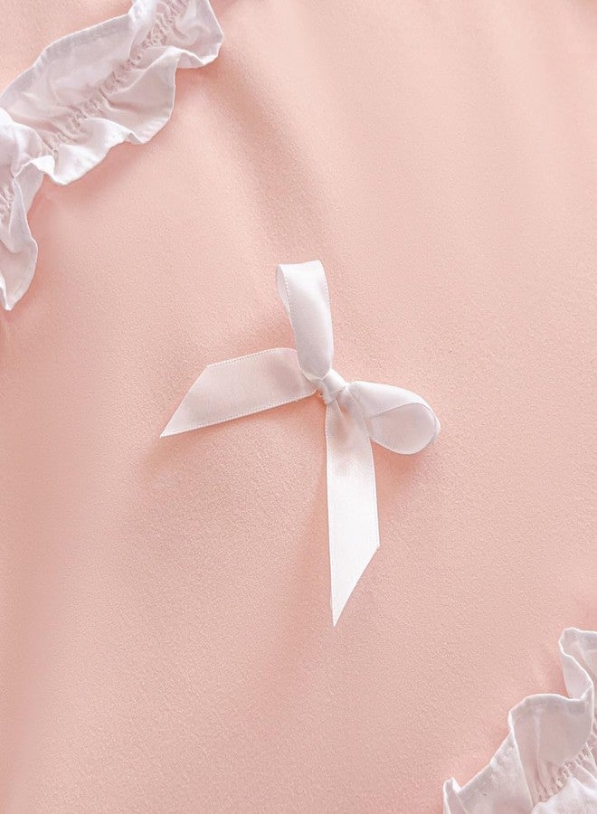 IHOUSTRIY Ruffle Duvet Cover Twin Size, Cute Bedding Set Set with Bow, 2 Pieces White Ruffle Comforter Cover with Zipper and Ties, Princess Girl Bedding - Peach, Twin - Image 4