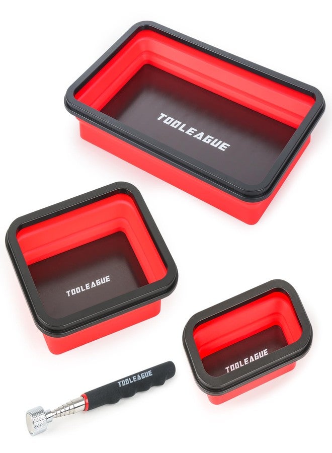 TOOLEAGUE 3Pcs Collapsible Magnetic Parts Tray Set with 15Lb Magnetic Pickup Pen,3 Different Size Silicone Foldable Tool for Organizing Screw Bolts Nuts Washers Pins and Other Small Metal Parts - Image 2