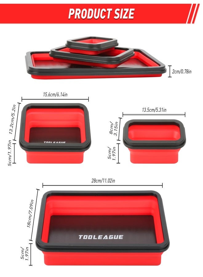 TOOLEAGUE 3Pcs Collapsible Magnetic Parts Tray Set with 15Lb Magnetic Pickup Pen,3 Different Size Silicone Foldable Tool for Organizing Screw Bolts Nuts Washers Pins and Other Small Metal Parts - Image 3