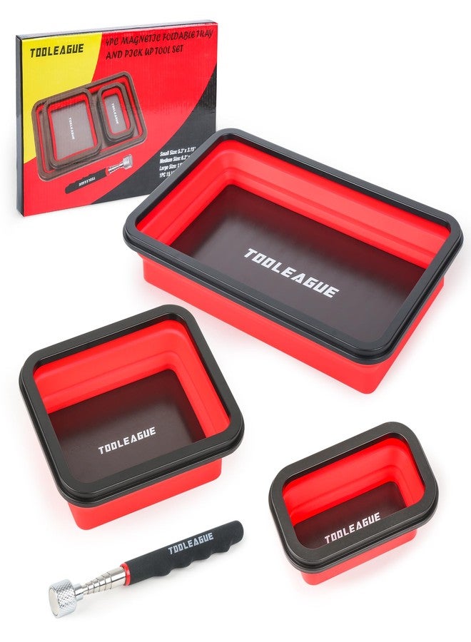TOOLEAGUE 3Pcs Collapsible Magnetic Parts Tray Set with 15Lb Magnetic Pickup Pen,3 Different Size Silicone Foldable Tool for Organizing Screw Bolts Nuts Washers Pins and Other Small Metal Parts - Image 1