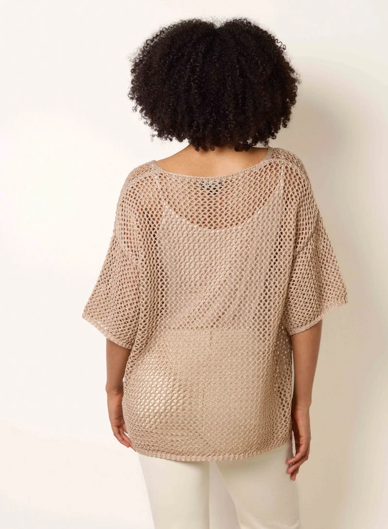 Blue Vanilla Mesh Knitted Top With Short Sleeves