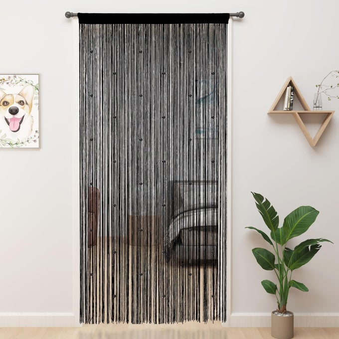 BEADED CURTAIN BEADED CURTAINS FOR DOORWAYS CRYSTALS SUITABLE FOR INTERIOR HANGING DECORATION AND PARTITIONS CLOSET CURTAINS 39X79 BLACK