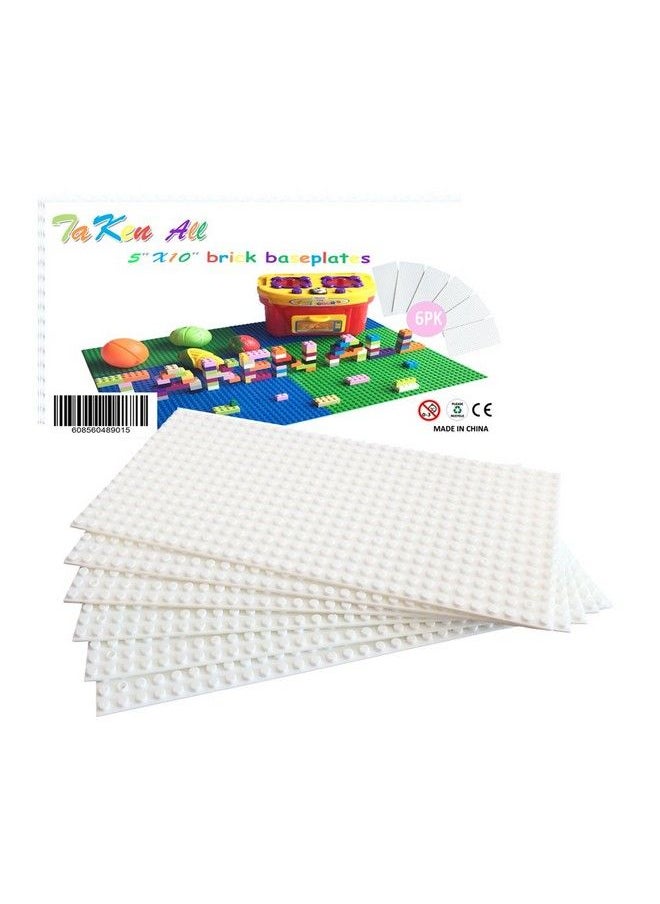 Taken All - Building Bricks Block Base Plate White 6 Pack Of 5”X10” Baseplates Compatible Major Brands Building Block Toys - Image 1