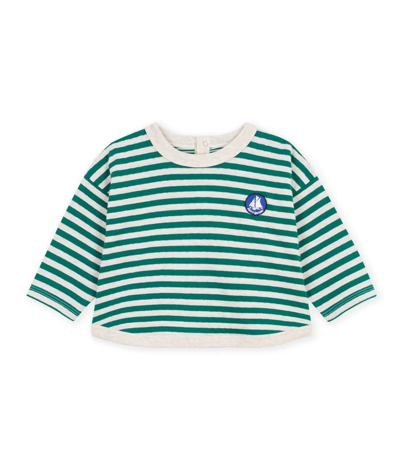 Petit Bateau Babies' Long-Sleeved Stripy Cotton T-Shirt.