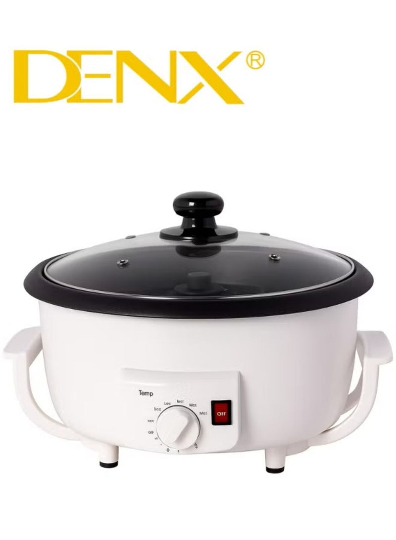 دينكس محـمصة قهوة وصانعة فشار كهربائية من DENX موديل DX3422 – قدرة 800 واط وسعة 2 لتر، مع غطاء زجاجي شفاف وتحكم بدرجات الحرارة – للاستخدام المنزلي لتحميص البن وصنع الفشار والمكسرات بسهولة وسرعة - Image 3