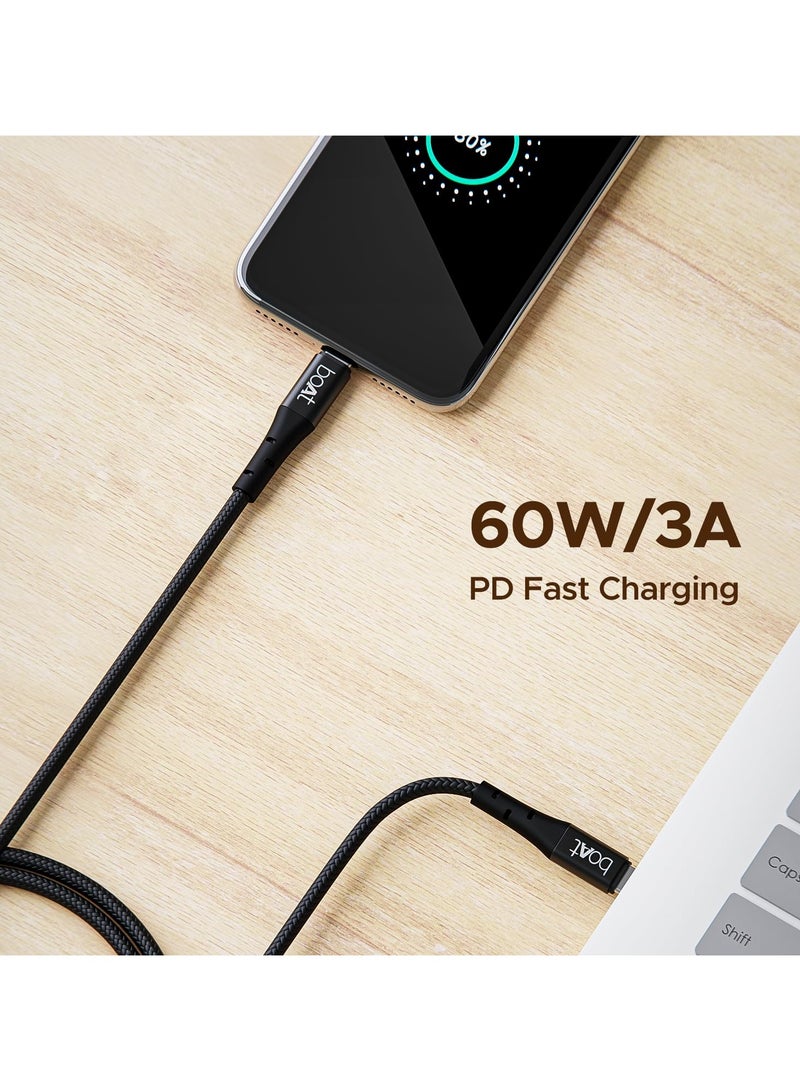 boAt Type-C C300 Tangle-Free, Sturdy w/60W/3A PD Fast Charging Cable, Compatible w/Xiaomi, Oneplus, Samsung, Vivo & Oppo, 480 Mbps Data Transmission Speed, Nylon Braided Skin & 1.5m Length black - Image 2