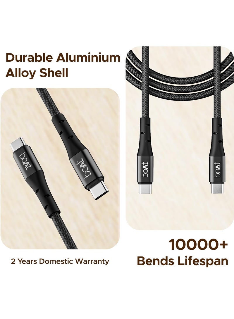 boAt Type-C C300 Tangle-Free, Sturdy w/60W/3A PD Fast Charging Cable, Compatible w/Xiaomi, Oneplus, Samsung, Vivo & Oppo, 480 Mbps Data Transmission Speed, Nylon Braided Skin & 1.5m Length black - Image 5