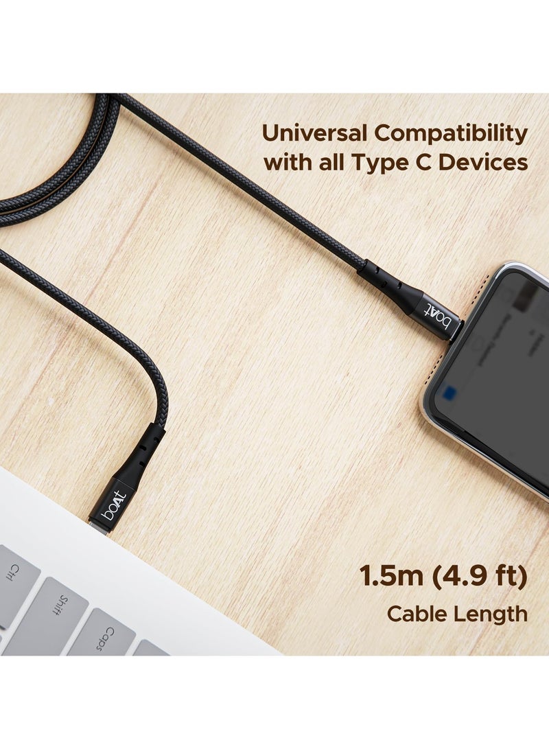 boAt Type-C C300 Tangle-Free, Sturdy w/60W/3A PD Fast Charging Cable, Compatible w/Xiaomi, Oneplus, Samsung, Vivo & Oppo, 480 Mbps Data Transmission Speed, Nylon Braided Skin & 1.5m Length black - Image 4