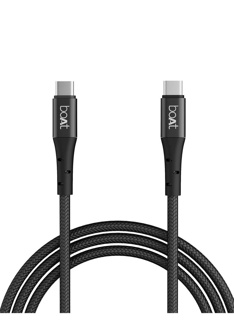 boAt Type-C C300 Tangle-Free, Sturdy w/60W/3A PD Fast Charging Cable, Compatible w/Xiaomi, Oneplus, Samsung, Vivo & Oppo, 480 Mbps Data Transmission Speed, Nylon Braided Skin & 1.5m Length black - Image 1
