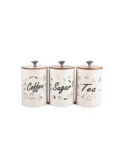 Halamine 3 Pieces Canister Sets For Kitchen Counter,Tea Coffee Sugar Jar Set,Countertop Organization,Vintage Airtight Kitchen Containers,Food Storage Jar With Bamboo Lid,Kitchen Decor,White  - Image 4