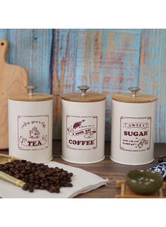 Halamine 3 Pieces Canister Sets For Kitchen Counter,Tea Coffee Sugar Jar Set,Countertop Organization,Vintage Airtight Kitchen Containers,Food Storage Jar With Bamboo Lid,Kitchen Decor,White  - Image 1