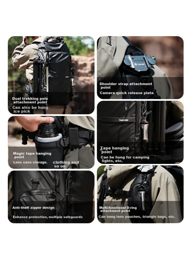 Tarion Photography Backpack, Outdoor Hiking Travel Camera Bag, Multifunctional Storage Design, Roll-top Camera Bag, Xprober(tr-xp), Horizon Black - Image 3