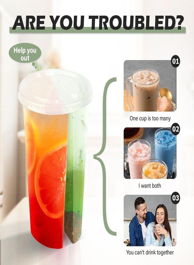 DOERDO DD DOERDO 20PCS Plastic Drink Cups, Clear Double Thicken Cup with Lids, Couple Sharing Hot and Cold Drink Cup for Home Shop Party, 700ml - Image 4