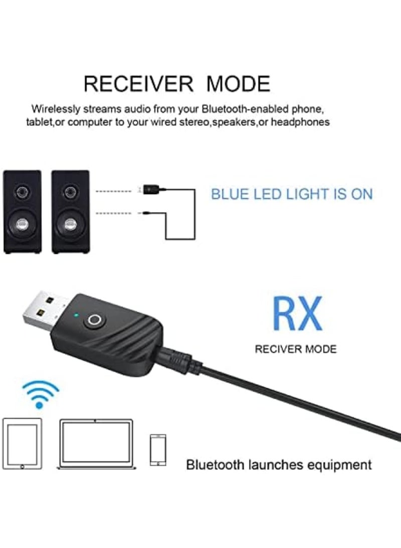 SYOSI USB Bluetooth Adapter, Bluetooth 5.0 Dongle Transmitter & Receiver for PC, TV, Car, Headphones & Stereo Systems, 3.5mm AUX Bluetooth Adapter for Wireless Audio Streaming (Black) - Image 5