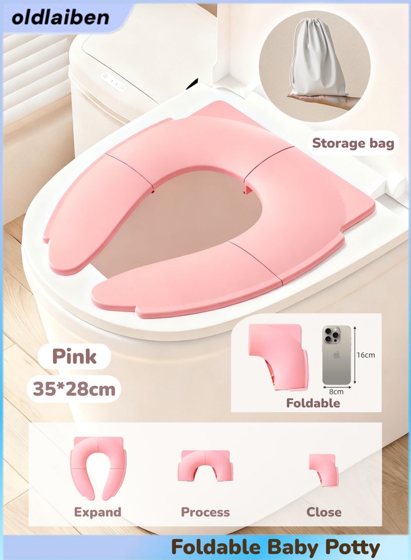الدليبن مرحاض للأطفال، مقعد مرحاض قابل للطي، مرحاض محمول للسفر للأطفال، مقعد تدريب للأطفال على استخدام المرحاض، تدريب عالمي على استخدام المرحاض، مانع للانزلاق، تصميم تعليق، مناسب للأطفال الذكور والإناث، مناسب للأطفال أثناء التنقل (وردي) - Image 1