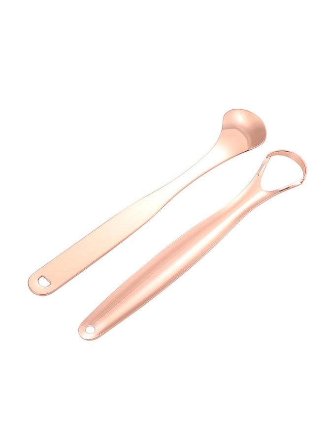 Thoraya 2pcs Stainless Steel Tongue Scraper Bacteria Bad Breath Removal Coated Tongue CleanerRose Gold  - Image 3