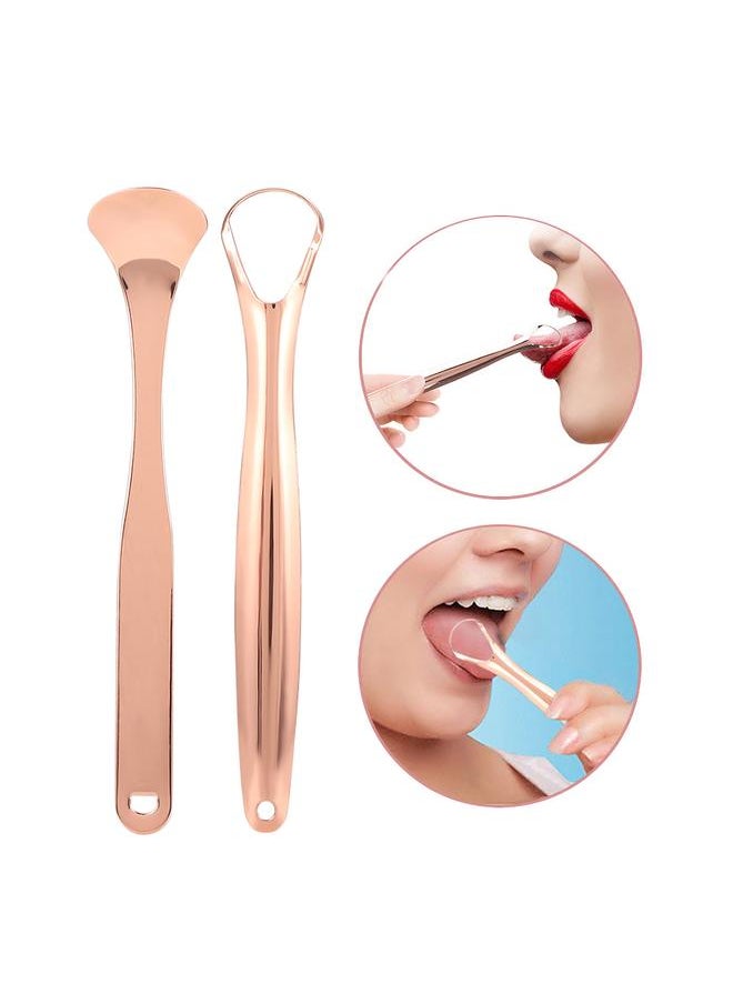 Thoraya 2pcs Stainless Steel Tongue Scraper Bacteria Bad Breath Removal Coated Tongue CleanerRose Gold  - Image 4