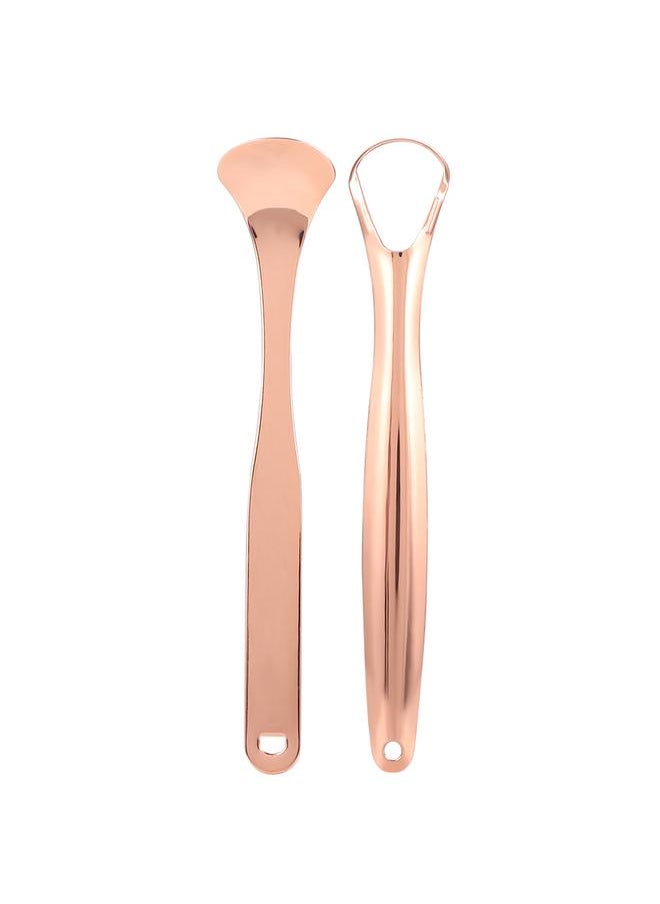 Thoraya 2pcs Stainless Steel Tongue Scraper Bacteria Bad Breath Removal Coated Tongue CleanerRose Gold  - Image 2
