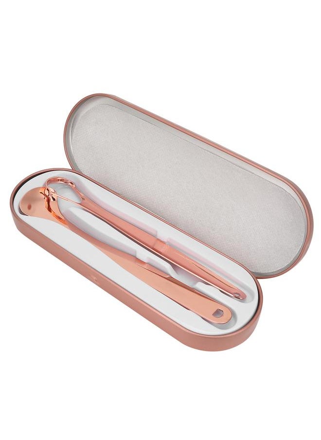 Thoraya 2pcs Stainless Steel Tongue Scraper Bacteria Bad Breath Removal Coated Tongue CleanerRose Gold  - Image 1