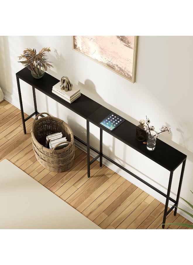 Generic Songxin  70.10" Console Table, Modern Extra Narrow Long Sofa Table Behind Couch, Skinny Entry Table With Black Metal Frame For Living Room, Hallway, Classic Black  - Image 4