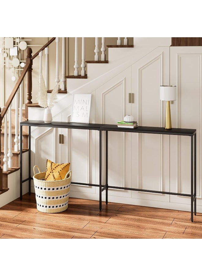 Generic Songxin  70.10" Console Table, Modern Extra Narrow Long Sofa Table Behind Couch, Skinny Entry Table With Black Metal Frame For Living Room, Hallway, Classic Black  - Image 2