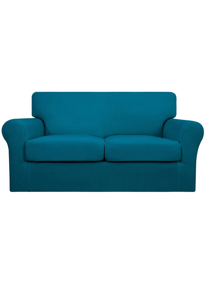 Easy-Going EasyGoing 3 Pieces Stretch Soft Couch Cover for Dogs  Washable Sofa Slipcover for 2 Separate Cushion Couch  Elastic Furniture Protector for Pets Kids Loveseat Peacock Blue 