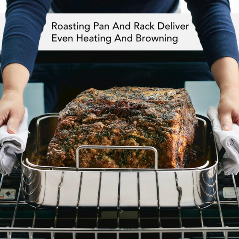 KitchenAid 5-Ply Clad Stainless Steel Roasting Pan/Roaster with Removable Rack, 15 Inch x 11.5 Inch - Polished Stainless Steel - Image 5