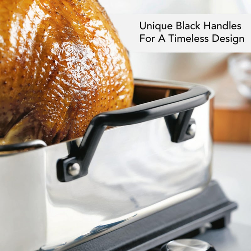 KitchenAid 5-Ply Clad Stainless Steel Roasting Pan/Roaster with Removable Rack, 15 Inch x 11.5 Inch - Polished Stainless Steel - Image 3