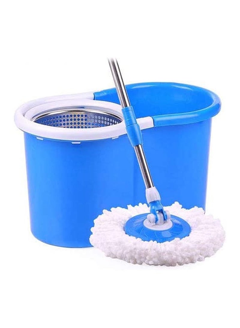 DubaiGallery 360° Steeliness Steel Rotating Head Easy Magic Floor Mop Bucket 2x Head Microfiber Spinning  Blue - Image 1