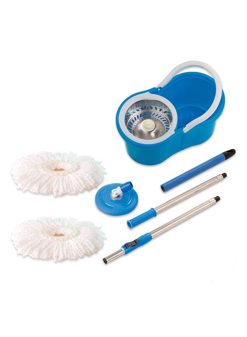 DubaiGallery 360° Steeliness Steel Rotating Head Easy Magic Floor Mop Bucket 2x Head Microfiber Spinning  Blue - Image 2