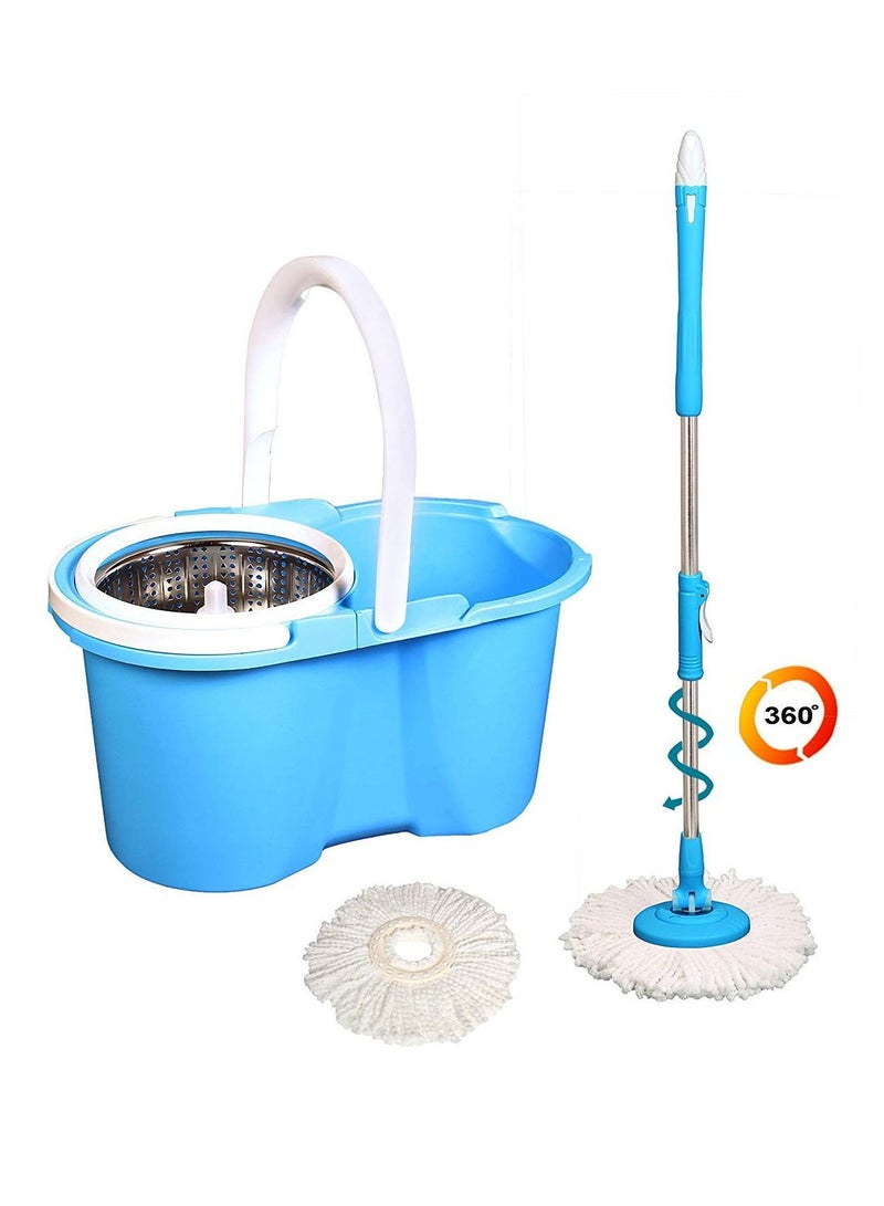 DubaiGallery 360° Steeliness Steel Rotating Head Easy Magic Floor Mop Bucket 2x Head Microfiber Spinning  Blue - Image 4
