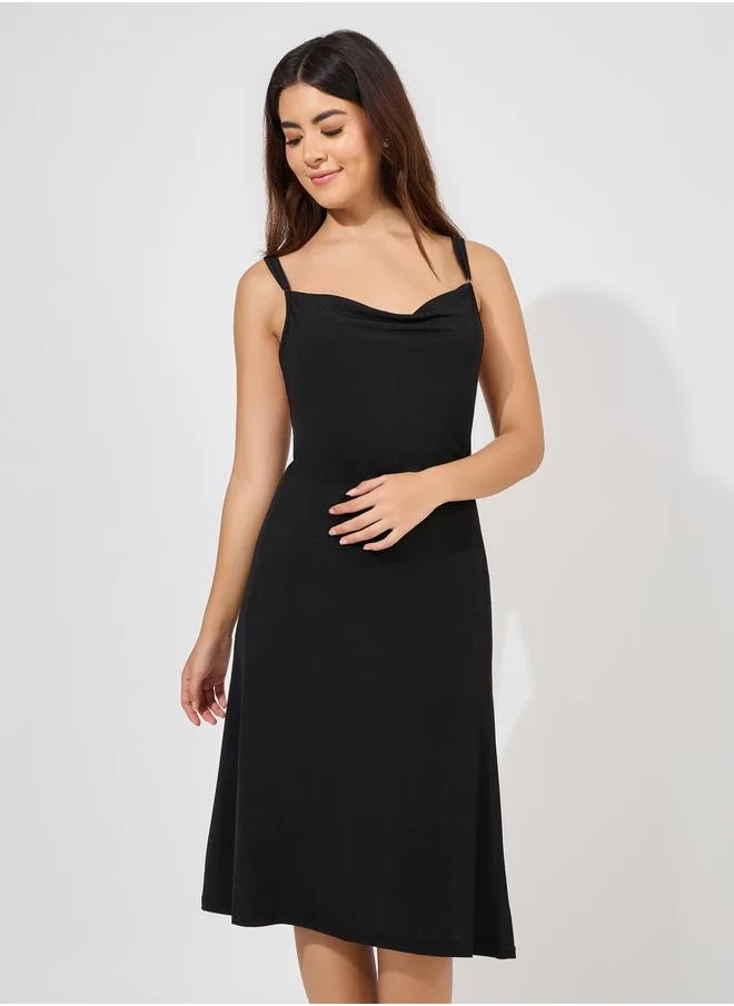 Styli Styli Lace Butterfly Back Detail Ribbed Slip Dress