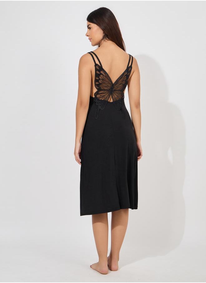 Styli Butterfly Back Detail Rib Slip Dress  - Image 5