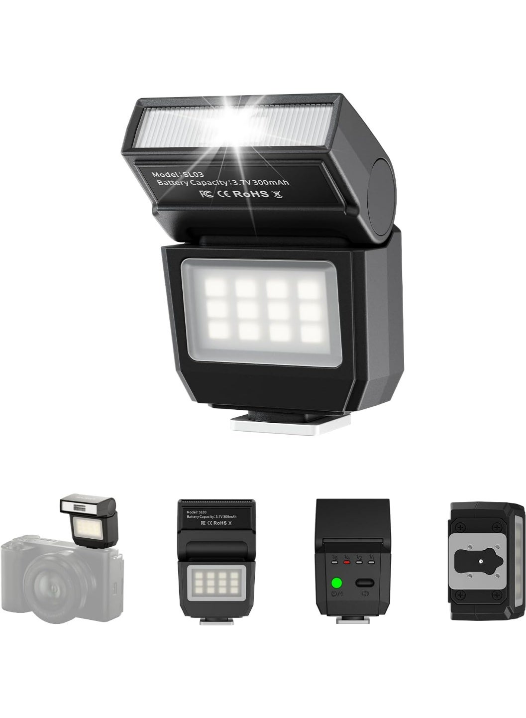 ULANZI SL03 Camera Mini Flash Speedlite with Video Light, GN8 6500K External Flash 90° Angle Adjustable Speedlite Compatible with Sony/Canon/Fuji/Nikon DSLR, Universal Single Contact Hot Shoe Mount
