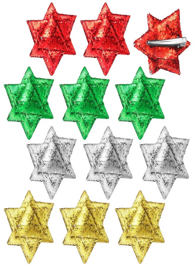 Hotop 12 Pcs Christmas Hair Clips for Woman Glitter Christmas Bow Hair Clips Funny Star Hairs Accessories Festive Snowflake Hairpins Holiday Head Costume Accessory for Women Multicolored - Image 1