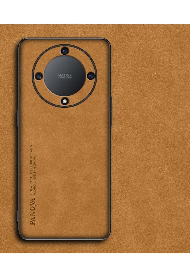 For Honor X9b 5G Case PU Leather Coated TPU Drop-proof Smart Phone Cover Brown - Image 1