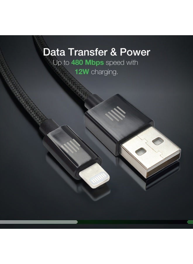 DVICED USB-A to lightning Charging & Data transfer 0.25m nylon cable  - Black - Image 4