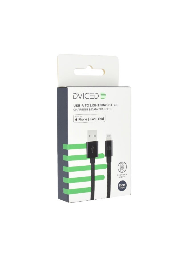 DVICED USB-A to lightning Charging & Data transfer 0.25m nylon cable  - Black - Image 5