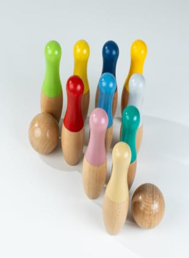 مجموعة لعبة البولينج الخشبية من بي بوكس || 10 دبابيس وكرتان || لعبة ممتعة وآمنة وملونة للأطفال، مناسبة للاستخدام الداخلي والخارجي – 20×12.3×6 سم - Image 2