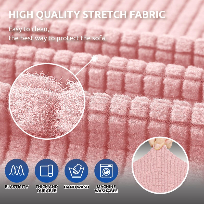 KEKUOU Stretch Sofa Cover Slipcover ï¼ŒCouch Covers for 3 Cushion Couch Sofa pet Friendly (78"-94") Furniture Protector Sofa with Elastic Bottom for Kids,Dog, Jacquard Small Checked(Large,Dusty Pink) - Image 5