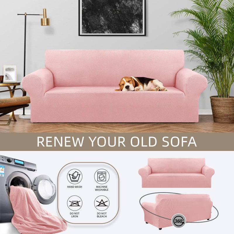 KEKUOU Stretch Sofa Cover Slipcover ï¼ŒCouch Covers for 3 Cushion Couch Sofa pet Friendly (78"-94") Furniture Protector Sofa with Elastic Bottom for Kids,Dog, Jacquard Small Checked(Large,Dusty Pink) - Image 3