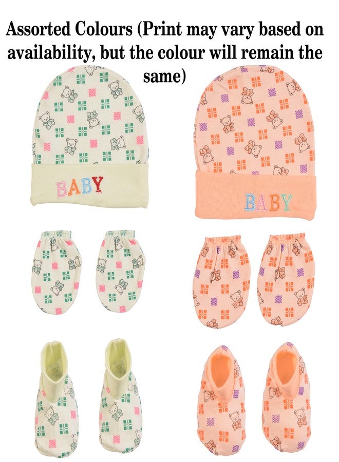 Toddylon New Born Baby Cotton Mitten Sets with Cap and Booties | Mitten Set | Booties Set | Cap Set | Baby Boys & Girls Socks, Gloves & Caps Infant Accessories Combo Set (Assorted) (Yellow&Orange) - Image 2