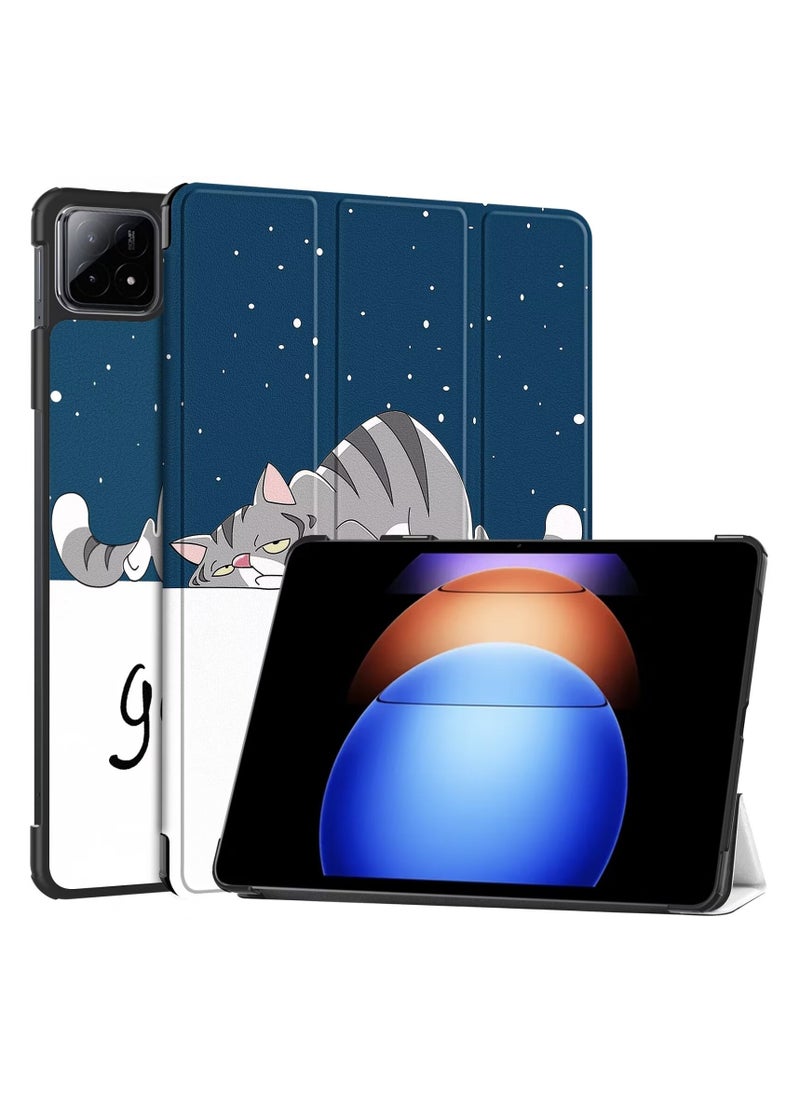 URBBKING - Slim Stand Hard Back Shell Smart Cover Case for Xiaomi Pad 7 / Pad 7 Pro, Auto Wake/Sleep Lazy Cat - Image 1