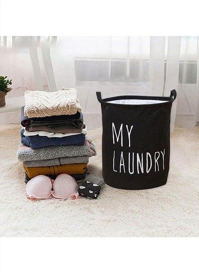 Laundry Basket with Drawstring, Black - Image 2