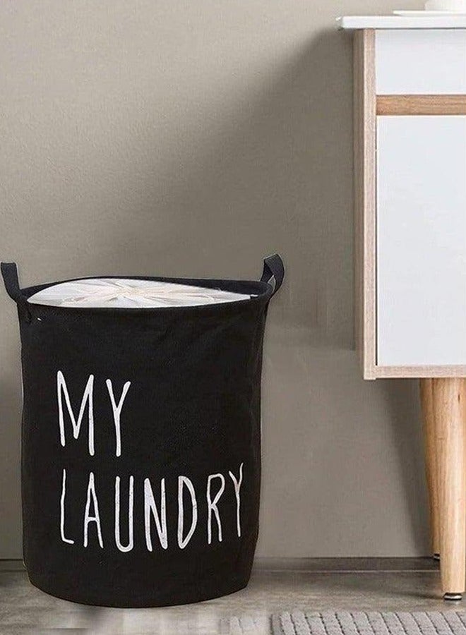 Laundry Basket with Drawstring, Black - Image 3
