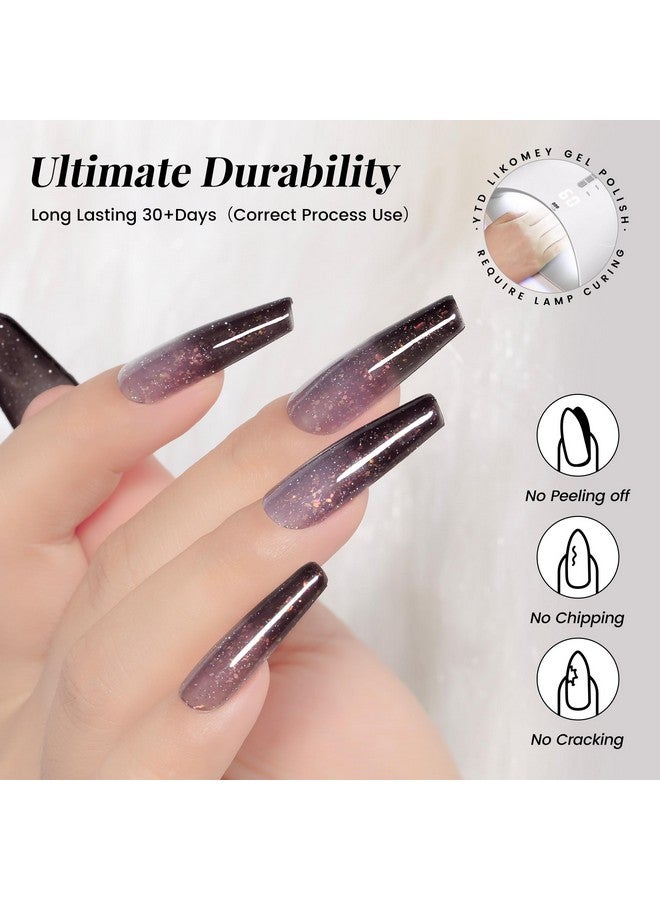 YTD Likomey Brocade Glitter Color Changing Gel Nail Polish,15ml Grayish Purple To Black Shimmer Mood Temperature Change Colors Iridescent Flakes,Fall Winter Ombre Thermal UV Gel,WB348 - Image 2