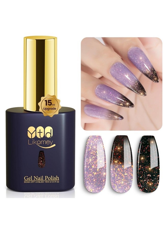 YTD Likomey Brocade Glitter Color Changing Gel Nail Polish,15ml Grayish Purple To Black Shimmer Mood Temperature Change Colors Iridescent Flakes,Fall Winter Ombre Thermal UV Gel,WB348 - Image 1