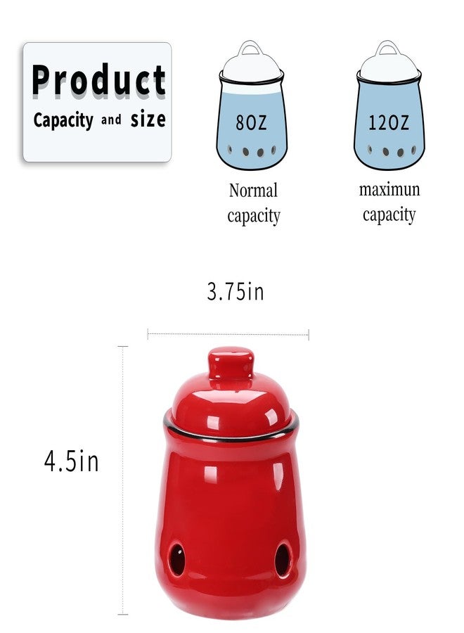 هاو توب حافظة ثوم صغيرة من السيراميك من هاوتوب مع غطاء، حافظة ثوم للمطبخ، تحافظ على فصوص الثوم طازجة (أحمر) - Image 4